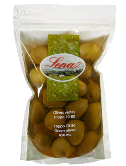 Olives vertes hippo 70-80  450ml (sac refermable)